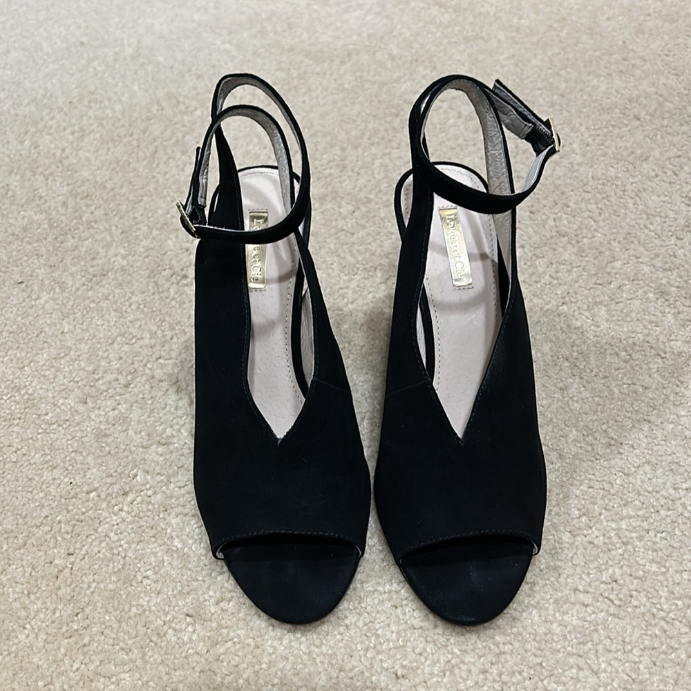 Louise Et Cie Piarissa Open Toe Wedge Sandal- Black Suede - Picture 2 of 5